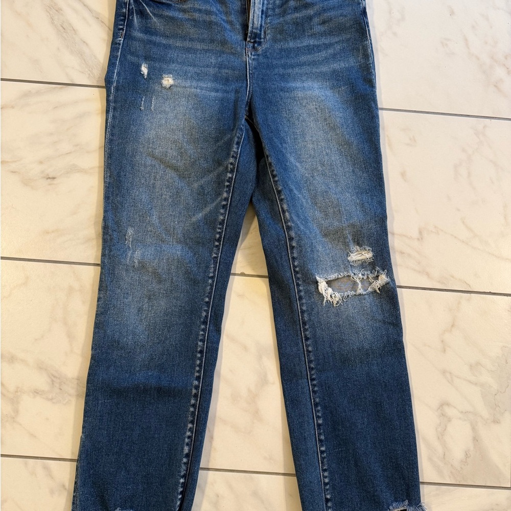 Classic Blue Distressed Women's Straight Leg Jeans